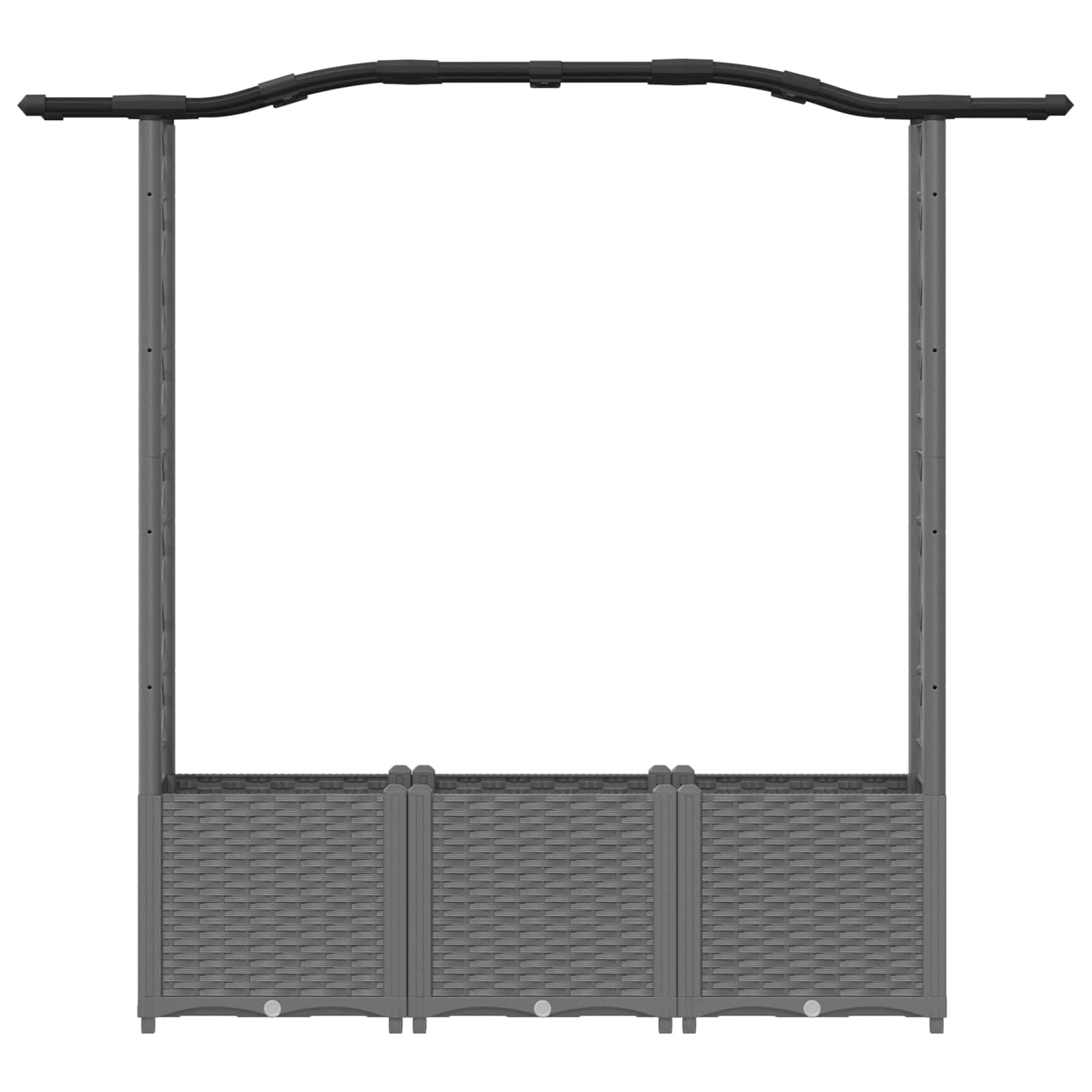 Jardinera con enrejado y techo, maceta de polipropileno gris claro, 164 x 40 x 138 cm, resistente a la intemperie para terraza y balcón, con orificio de drenaje y almacenamiento de agua para