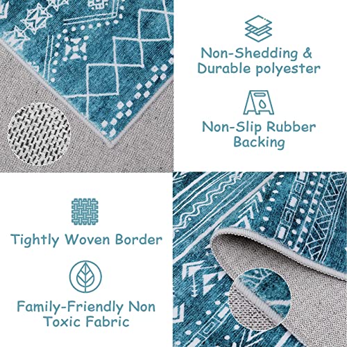 Beeiva Bohemian Small Entryway Area Rug, 2X3 Blue Kitchen Rug Non Slip Entry Rugs For Inside House, Geomatric Tribal Doormat Indoor Entrance Throw Rugs Washable For Bedroom Entryway Bathroom #TOP4