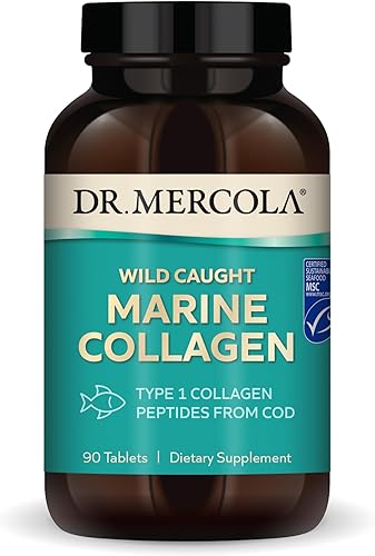 Dr. Mercola Colágeno marino Wild Caught, 30 porciones (90 tabletas), péptidos de colágeno tipo I, suplemento dietético, promueve la apariencia