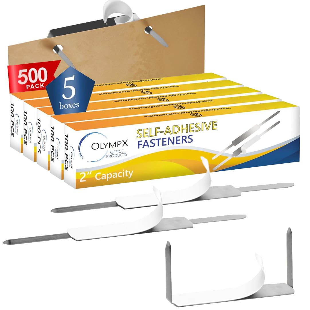 Olympx OLYMPX 2” Capacity Economy Self Adhesive Prong Paper Fastener Bases, 2.75 Inch Center for Paper File Clip Folder Accessories, Pack of 5 (100