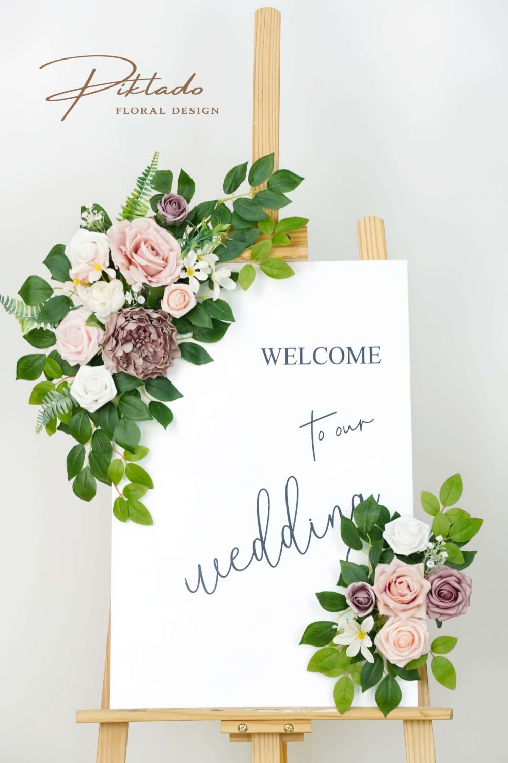 Hochzeitsdekoration (2 Stück) Willkommensschild, Blumen-Hintergrund, Girlande für Zeremonie, Empfang, Wandstaffelei, Heimdekoration, Eingangsbereich, Kunsttafel, Tischdekoration, (Dusty Rose)