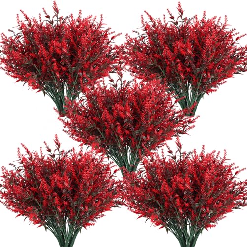RECUTMS Spring Fall Decoration,Fake Greenery,Artificial Red Flowers Outdoor