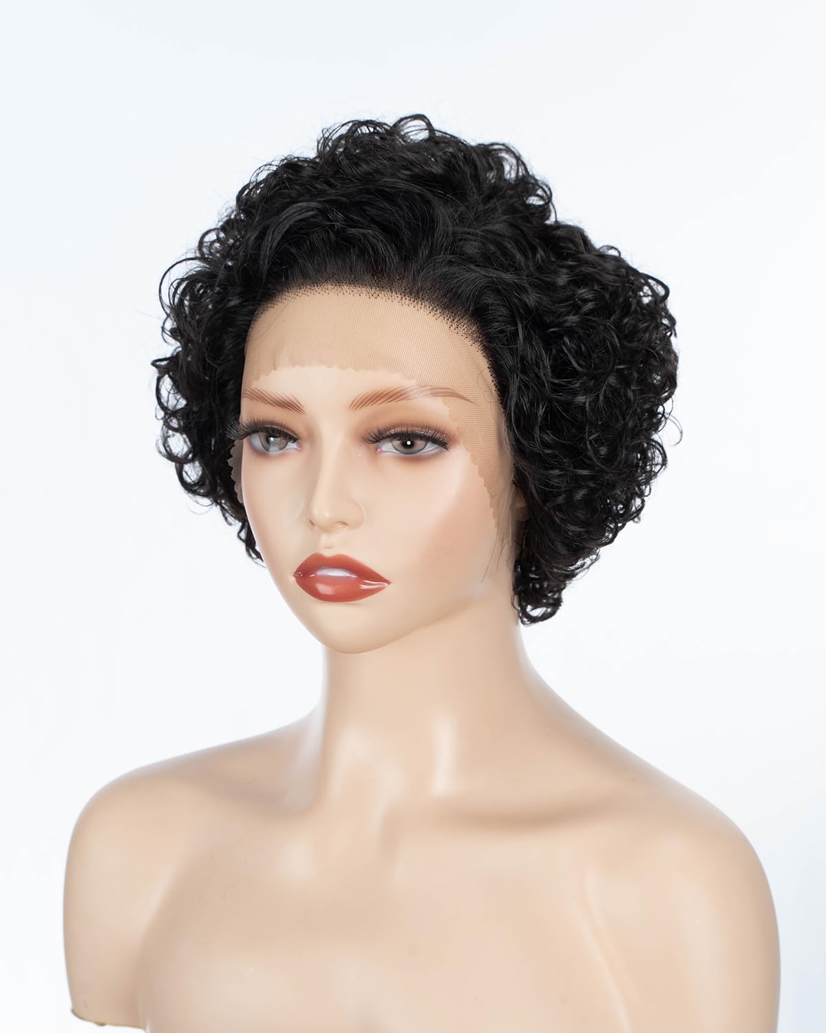 JOEDIR LUX 8 Inch 13 * 2 Forehead Lace Curly Wig for Women Indian Hair Can Be Combed Baby Hair, 1B-8 - Image 3