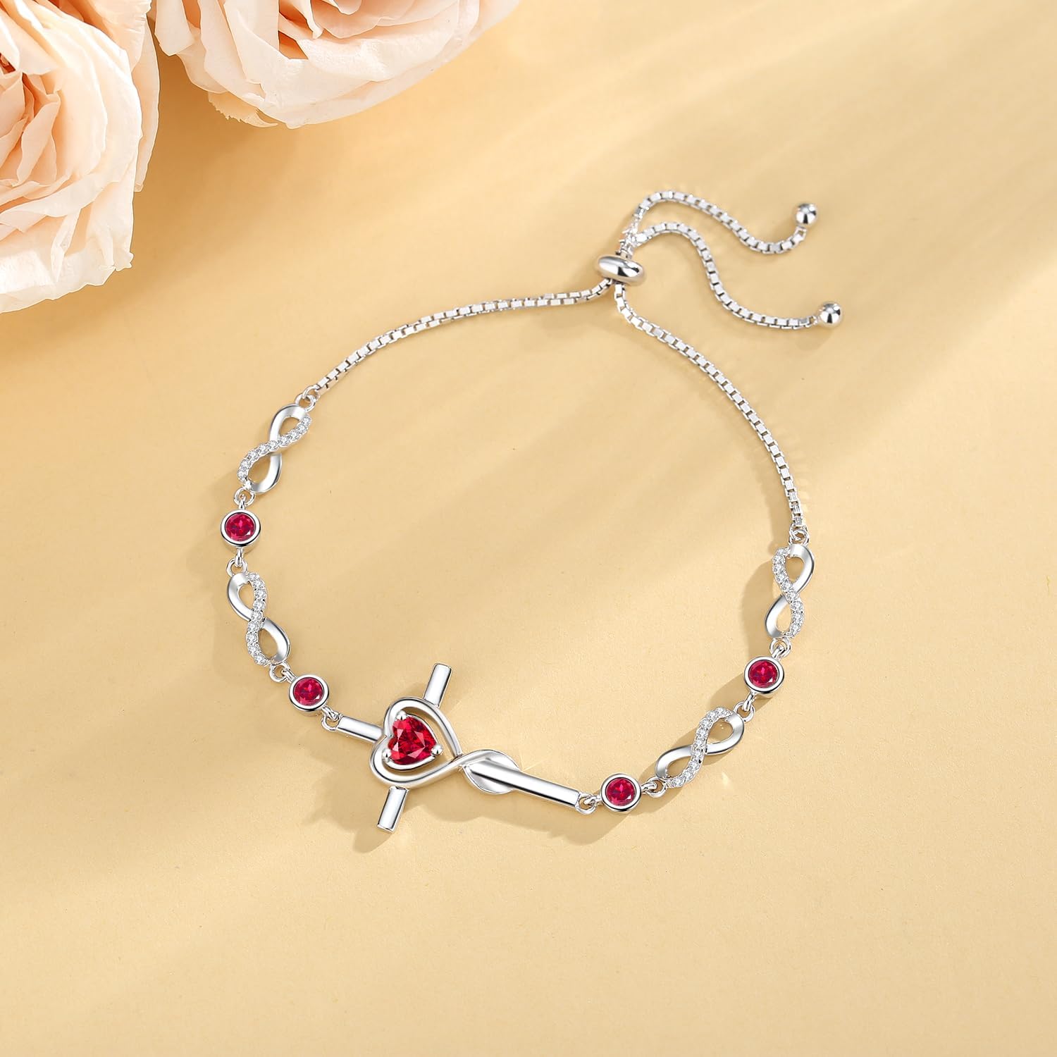 FANCIME Gift for Women Cross Bracelet 925 Sterling Silver Heart Birthstone Bracelet Fine Jewelry Birthday Gifts for Her Women - Image 5