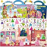 Sticker Books for Kids,4Sets Reusable Stickers Books : Princess,Mermaid,Ocean World,Fashion Show-Sti
