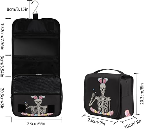 Miniatura 3 de Bolsa de aseo colgante con estampado de flores de calavera de azúcar, bolsa de viaje con gancho para colgar, bolsa de cosméticos portátil de gran