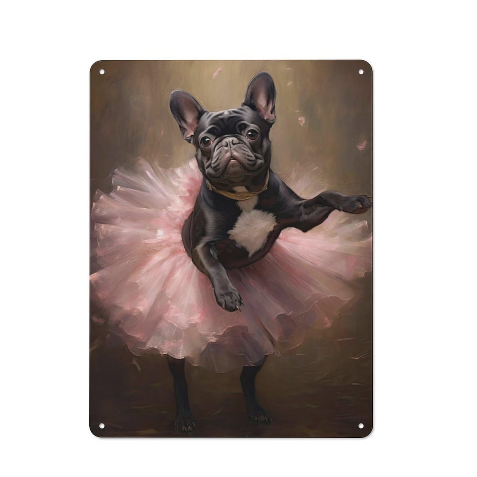 Junmoney French Bulldog Ballerina Tin Sign 40X30cm For Pub Or Café, Vintage Wall Decor, For Café Interior Fans, For Retro Home Interiors
