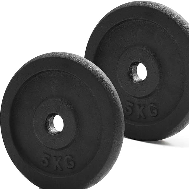 KK Cast iron Weight Plate Set. 1 Inch Cast iron Weight Disc Pair. 2 x 2.5kg, 5kg or 10kg Barbell Weight Plates. Dumbbell Plates for Home or Gym Training or Weightlifting.