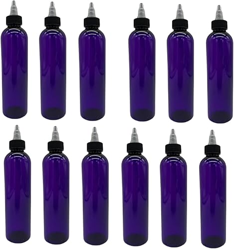Natural Farms Botellas de plástico Cosmo moradas de 8 onzas, paquete de 12 botellas vacías rellenables, sin BPA, aceites esenciales, aromaterapia,