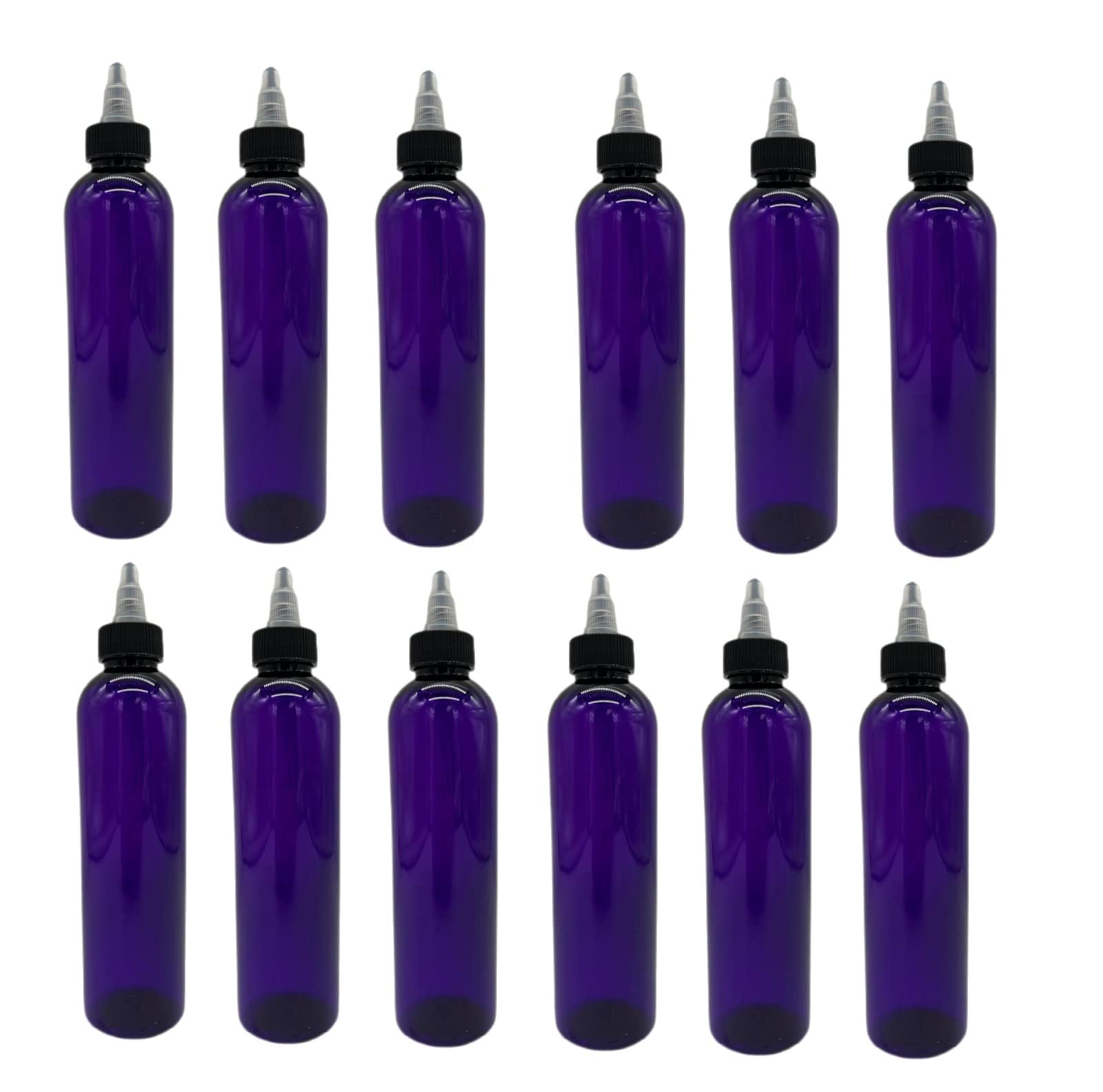 Natural Farms8 oz Purple Cosmo Plastic Bottles -12 Pack Empty Bottle Refillable - BPA Free - Essential Oils - Aromatherapy | Black/Natural Twist Top Cap - Made in the USA