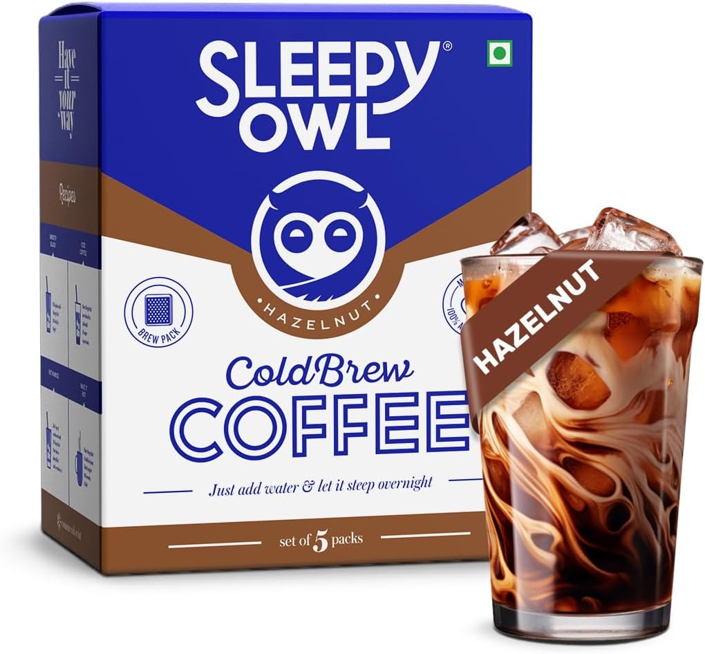 Hazelnut Cold Brew Coffee Bags | Set of 5 Packs - Makes 15 Cups | Easy 3 Step Overnight Brew - No Equipment Needed | Medium Roast | 100% Arabica | Directly Sourced From Chikmagalur