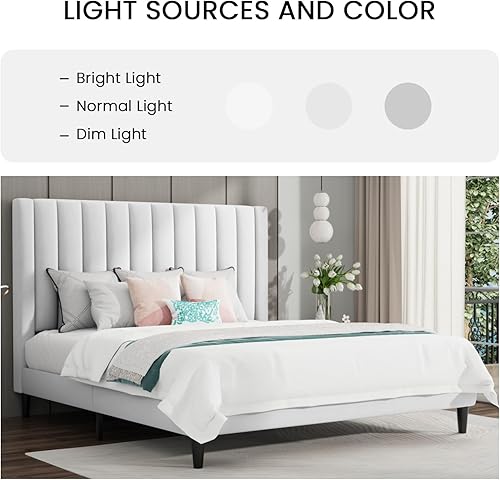 Miniatura 4 de SHA CERLIN Marco de cama Queen con plataforma tapizada de terciopelo con cabecero, soporte de listones de madera resistente, base de colchón, no