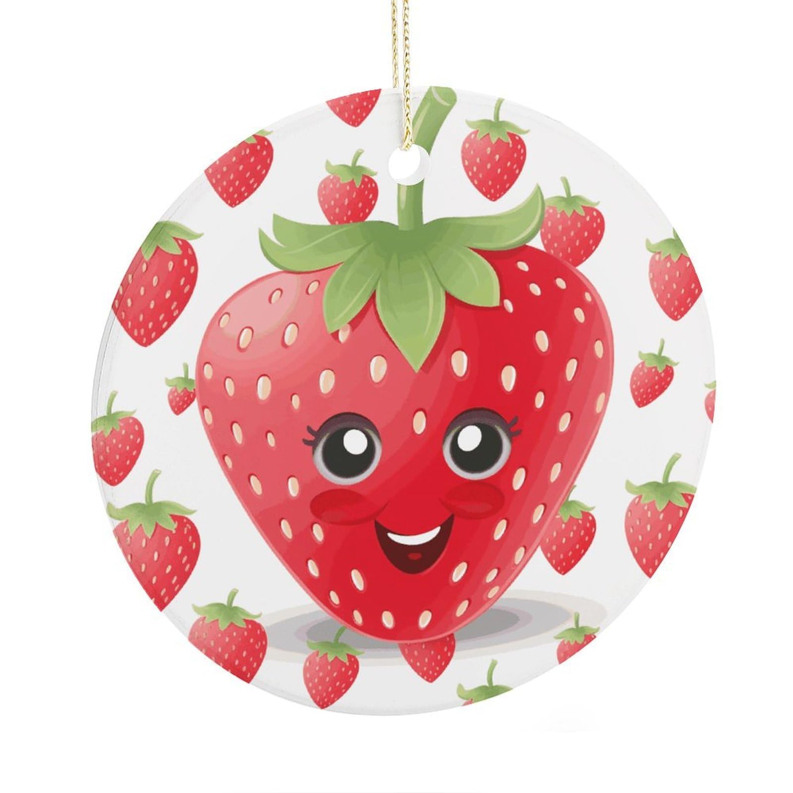 Adfgyerh Style Strawberry Ceramic Circular Pendant,2.9 Inch，Hanging Ornament，Gift Exchange Idea Round Ceramic Ornament,For Mom And Daughter，For Home Indoor Outdoor Decor.