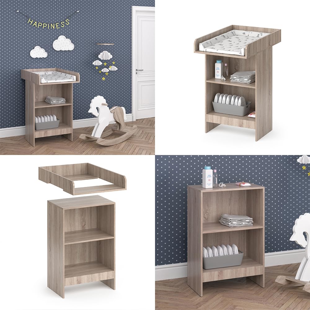 Vicco Wickelkommode Leo Sonoma 60 x 103 cm offenes Regal abnehmbarer Wickelaufsatz
