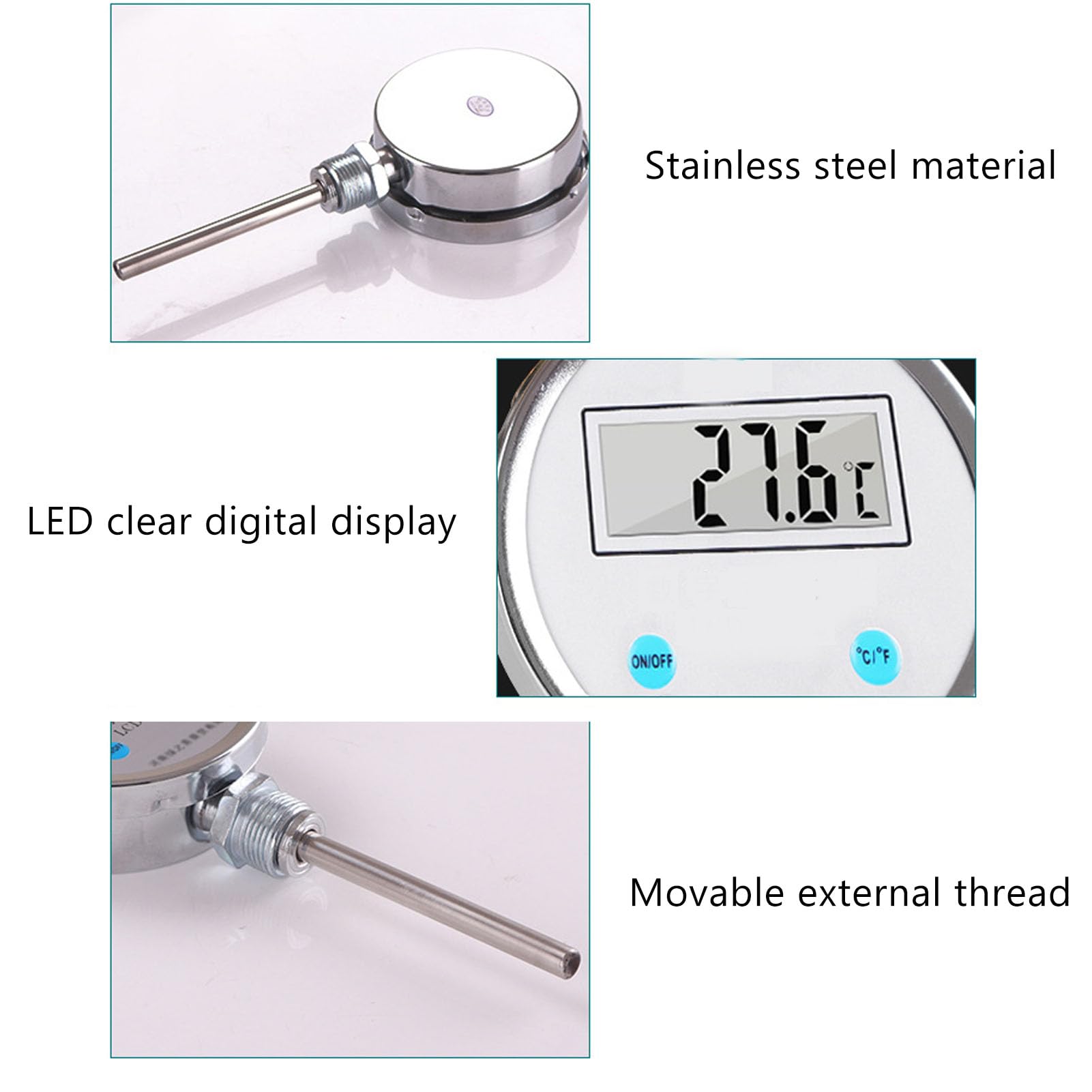 Termometro Digitale Bimetallico, Termometro, Termometro Digitale Industriale con Sonda Estesa, Diametro 10,7 Cm, Display Digitale LED A 3,5 Cifre(Size:Lower Tail 80cm)