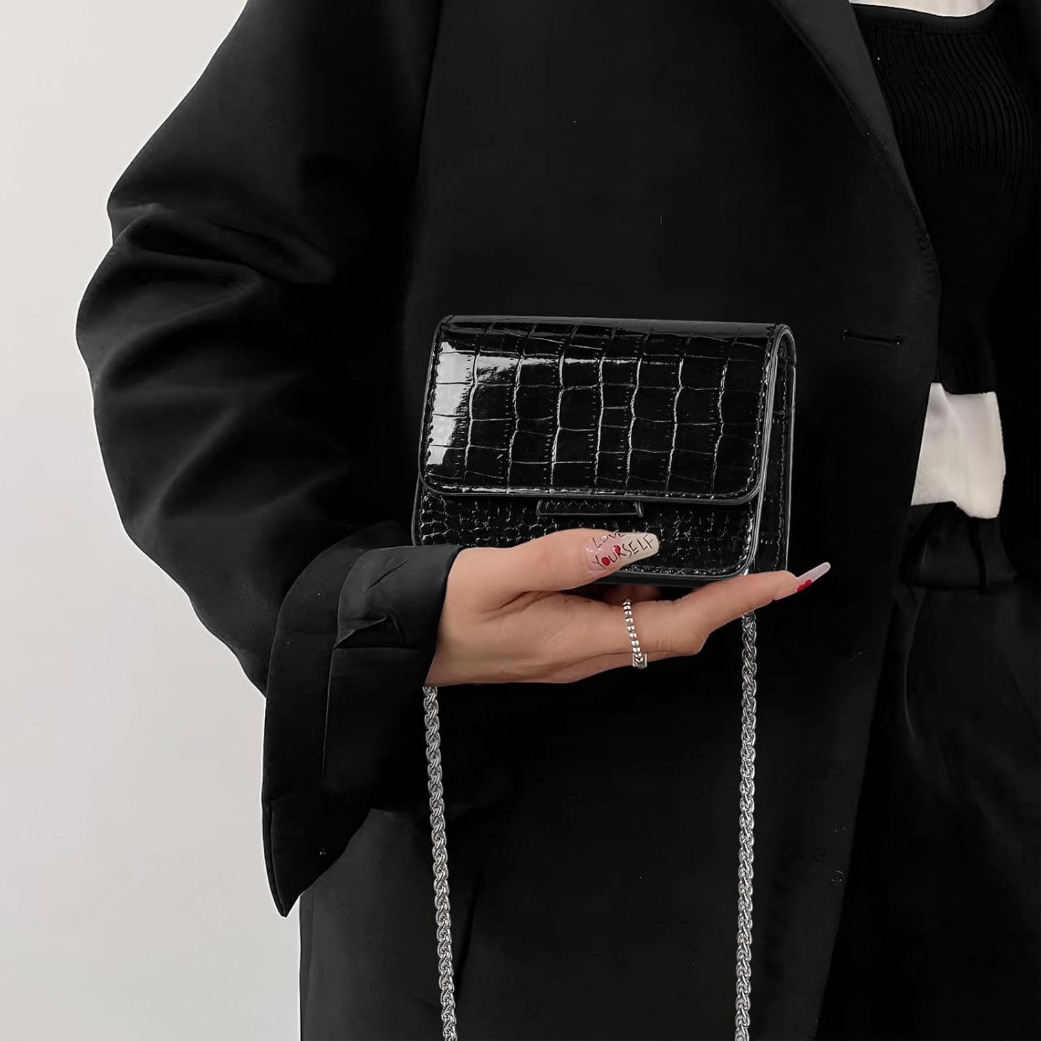 Sightor Silver Mini Crossbody Bag for Women, PU Leather Small Evening Purse, Dressy Clutch Handbag for Nightclub Parties - Image 5