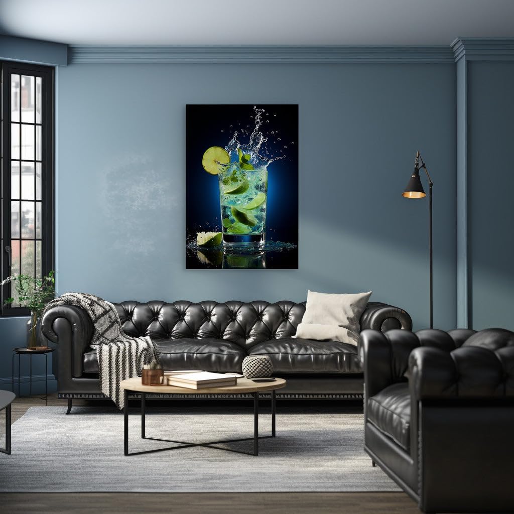 Canvas for Living room. Refreshing Elegance in a Splash of Blue: Savoring the Citrus Chill, 27 x 18 inch Canvas Wall Art - Modern Home Decor