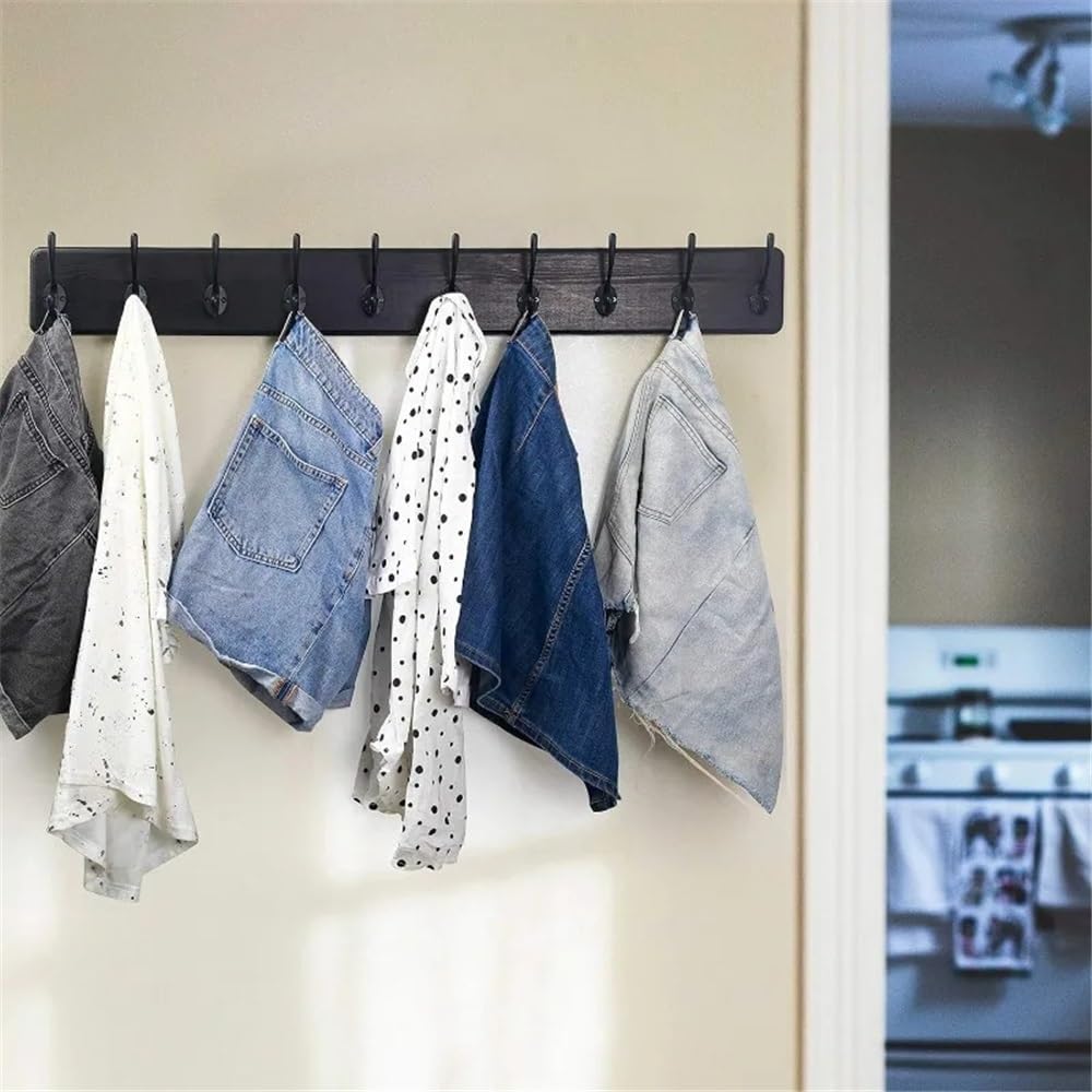Perchero de Pared con 10 Ganchos Largos Madera for Abrigos Ganchos para Abrigos(Blanco)