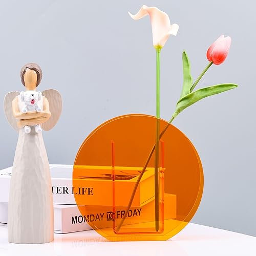 Miniatura 4 de Jarrón acrílico amarillo redondo para decoración estética moderna de habitación, jarrón decorativo de plástico para dormitorio, mesa de sala de