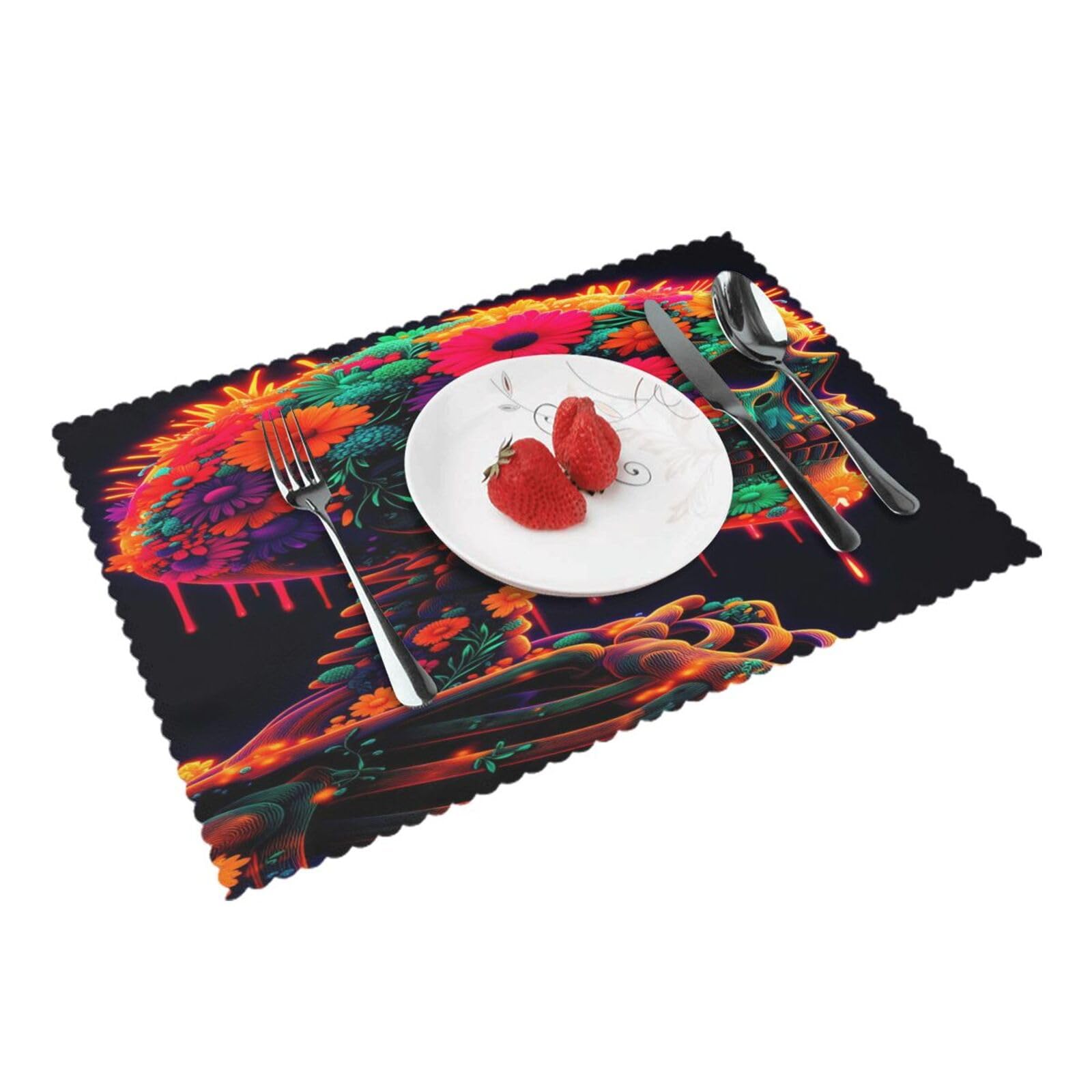Floral Skull Placemats Set of 4 Print Table Mats Place Mats Table Decor for Kitchen Dining 12X18 in
