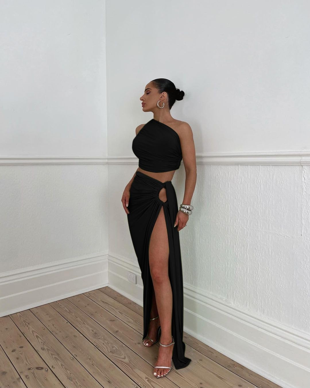 Women's 2 Piece Dress Sexy Y2k Strapless Crop Top High Slit Skirt Bodycon Maxi Long Skirt Suit Night Out Dress Sets - Image 2