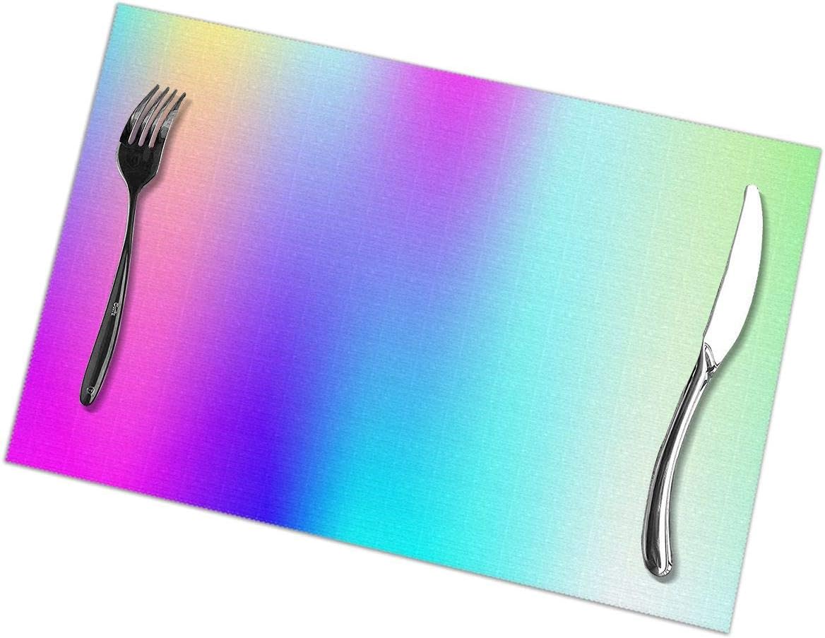 Holographic Iridescent Foil Glitch Placemats Modern Table Mats 12"x18" Set of 6, Washable Waterproof Anti-Skid Microfiber Heat-Resistant Insulation Stain Resistant Place Mat for Dining Room Kitchen Ta