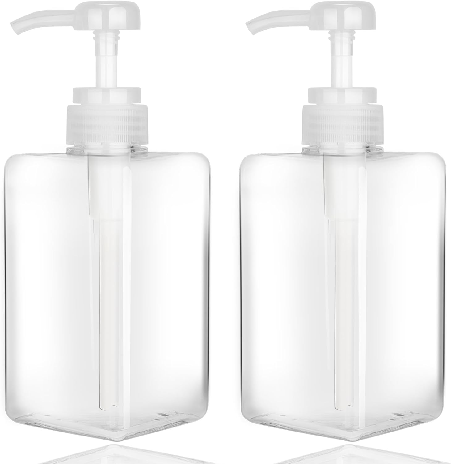 450ml (15.2oz) Pump Bottle Dispenser Jansburg 2Pack Refillable Square Plastic Lotion Dispenser Empty Lotion Pump Bottle for Essential Oil Soap Lotion Shampoo, Bathroom/Kitchen/Travel Clear