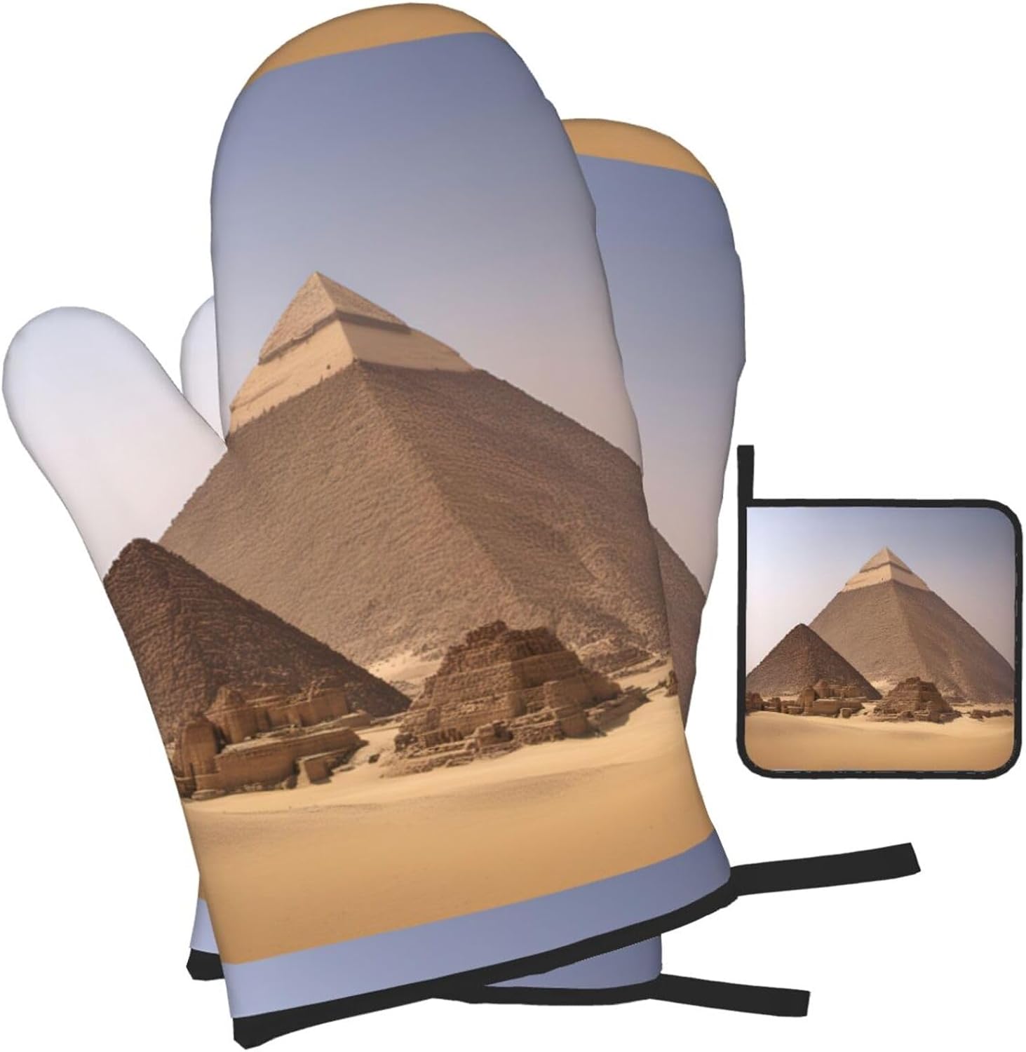 Pyramids of Egypt Print Heat Resistant Microwave Gloves, Used for Baking, Cooking, and Fashion Kitchen Essentials