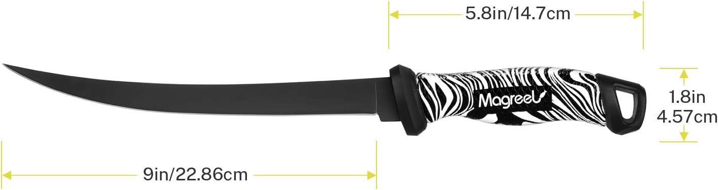 Magreel Fillet Knife, 7inch/9inch Stainless Steel Curved Boning Knife with 1 Two Stage Grindstone Knife Sharpener, Sharp Knife for Fishing Filleting, Ventilated Knife Cover Sheath with Open Slots : Home & Kitchen