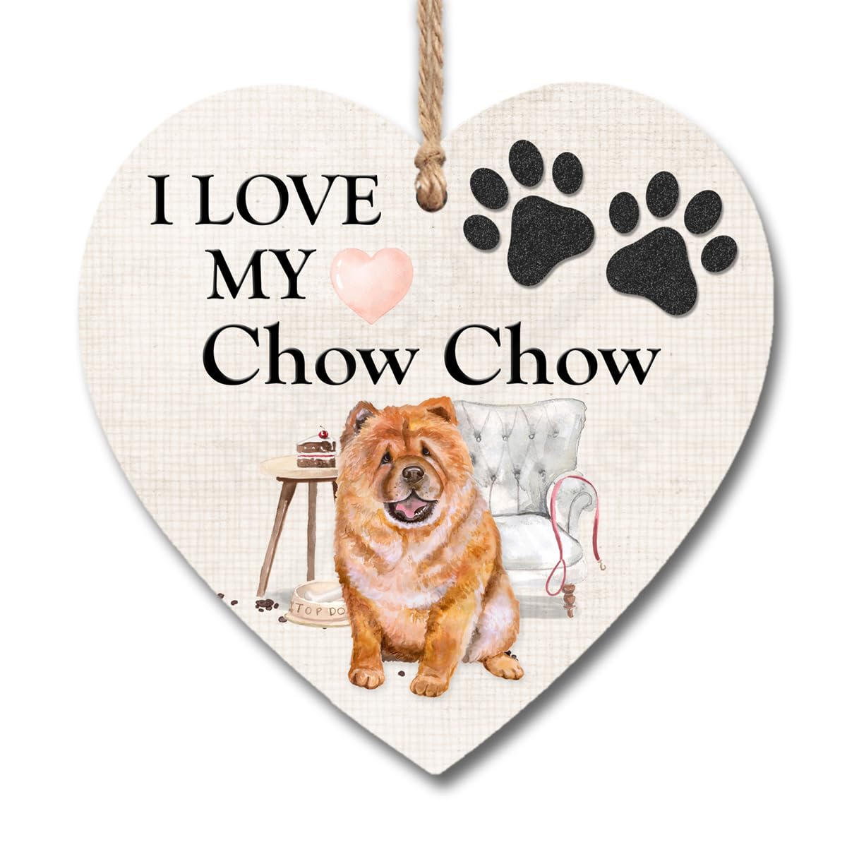 I Love My Chow Chow Heart Plaque Wooden Hanging Sign H0340 (13cm x 13cm)