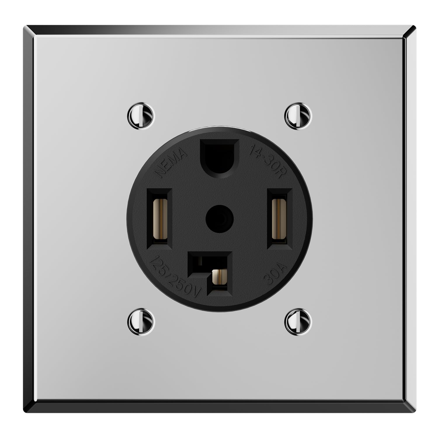 ELEGRP 30 Amps 125/250V Dryer Outlet, NEMA 14-30R Flush Mounting Power Outlet UL Listed, Straight Blade Heavy Duty Dryer Receptacle, with Stainless Steel Wall Plate, Grounding, 3 Pole 4 Wire, 1 Pack
