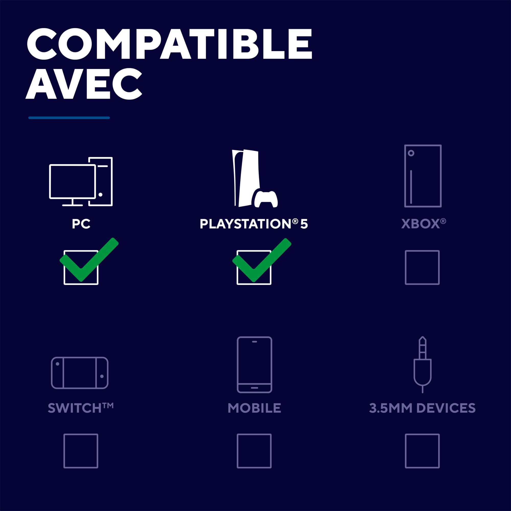 GXTrust Forta Casque sans Fil Licence Officielle PlayStation 5, Noir/Blanc | Faible Latence, 2.4G avec Récepteur USB, Autonomie de 55 Heures, Casque Gamer PS5 avec Microphone