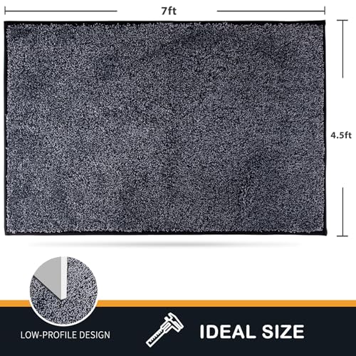 PURRUGS Easy Care Area Rug 4.5ft x 7ft, Non-Slip Washable Entryway Rug, Dog Door Mat, Stain Resistant Accent Rug for Hallway, Living Room, Bedroom and Mudroom, Bluish Grey-Black