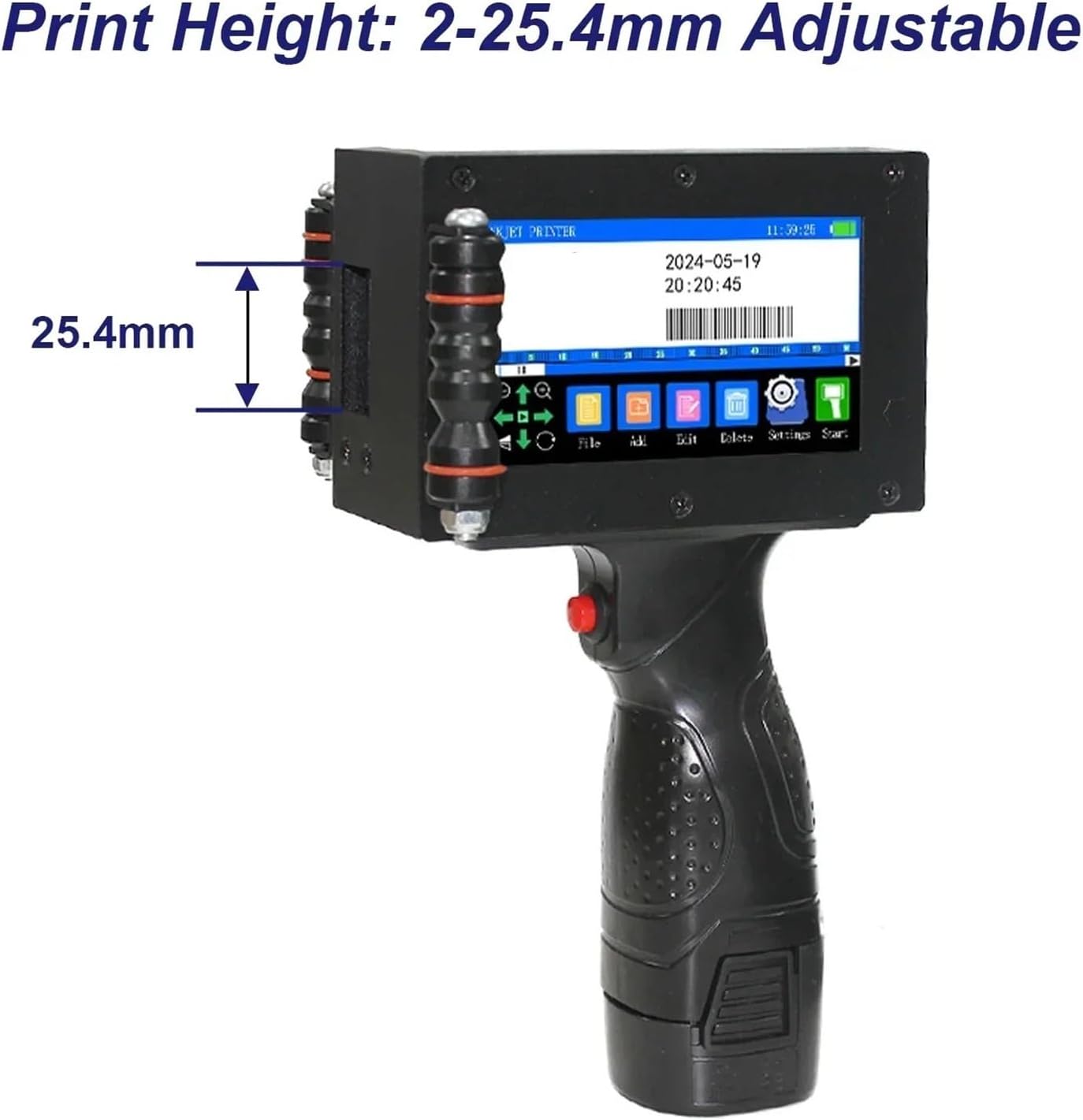 25.4mm Metal Body Portable Handheld Inkjet Printer for Text QR Barcode Batch Number Logo(25.4mm Without Ink(EU))