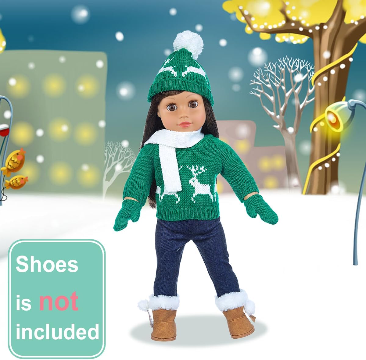 Ecore Fun 2 Sets American 18 Inch Doll Clothes Winter Christmas Outfit and Accessories Including Sweaters Trousers Hats and Scarfs