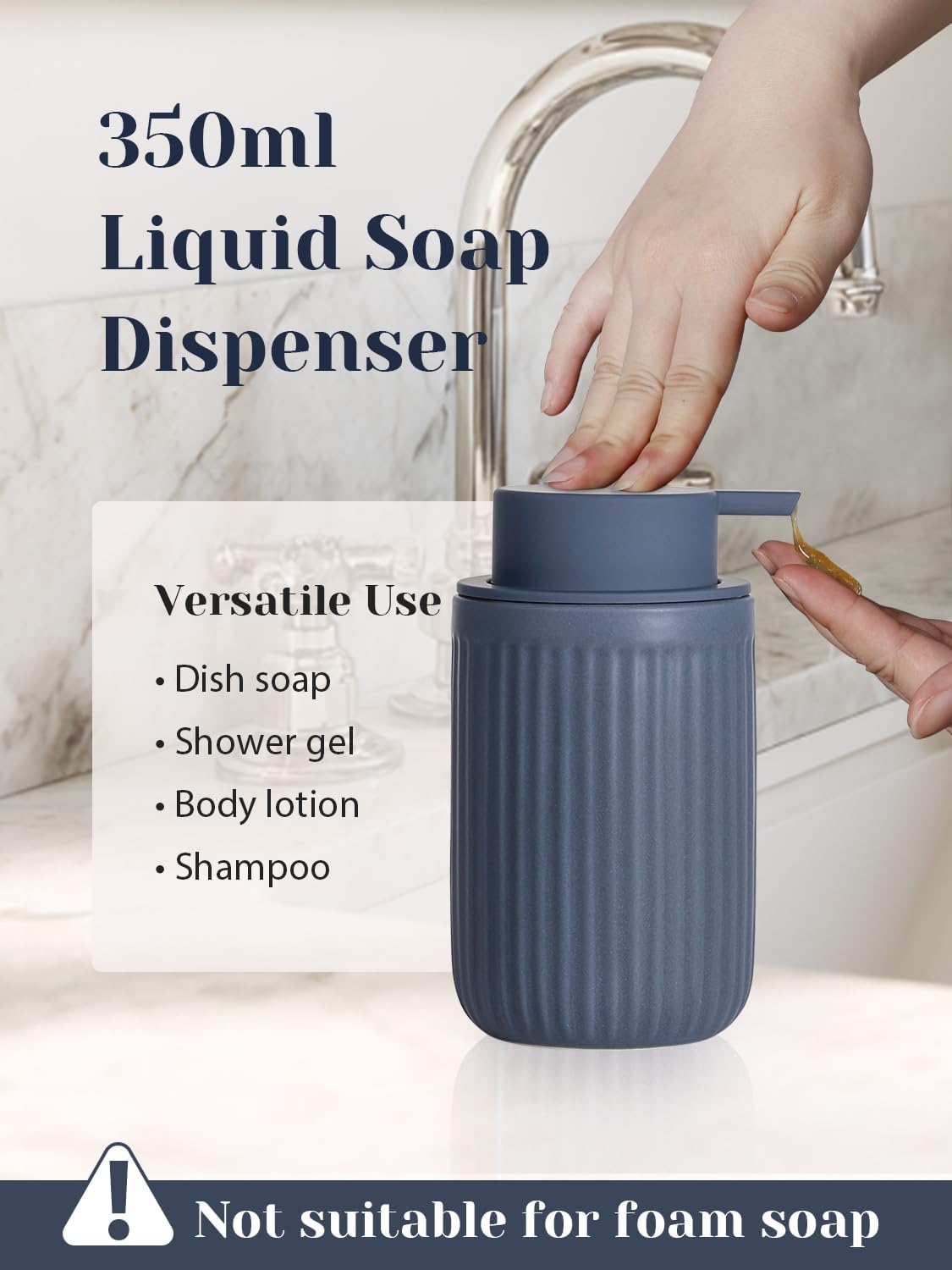 INGOFIN 4 Pcs Ceramic Bathroom Accessory Set - Liquid Soap Dispenser, Toothbrush Holder,Contain Cotton Swab Jar & Soap Dish,Countertop Accessories for Home, Guest Bathroom, Office, Matte Blue