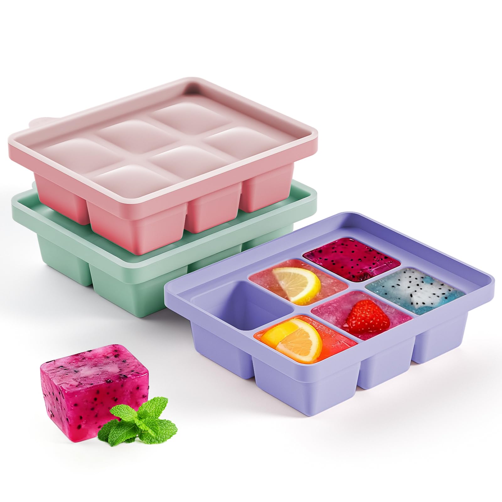 Ubzruery Large Silicone Ice Cube Tray Set of 3