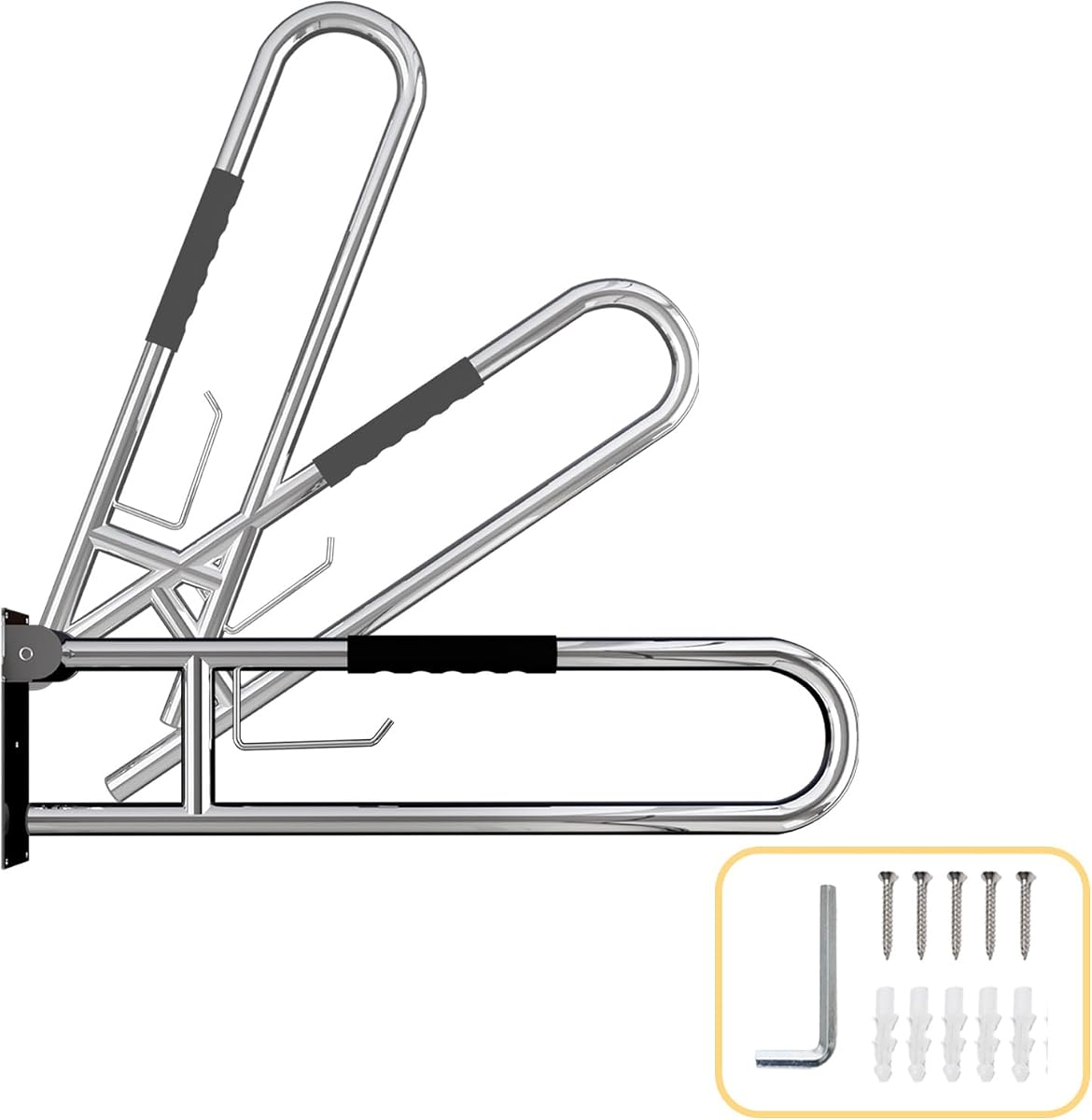 31.5 Inch Toilet Grab Bar, Brushed Nickel Flip-Up Bathroom Grab Bar with Paper Holder, Non-Slip Soft Silicone Grips Handicap Grab Bars, 304 Stainless Steel Handicap Grab Bars for Elderly, Disabled