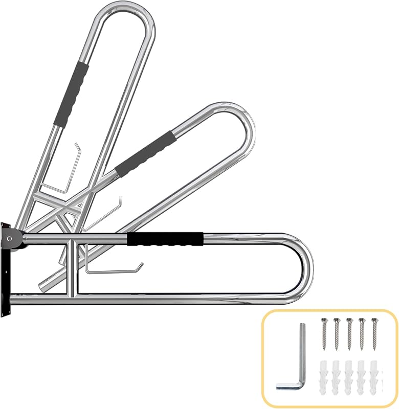 31.5 Inch Toilet Grab Bar, Brushed Nickel Flip-Up Bathroom Grab Bar with Paper Holder, Non-Slip Soft Silicone Grips Handicap Grab Bars, 304 Stainless Steel Handicap Grab Bars for Elderly, Disabled