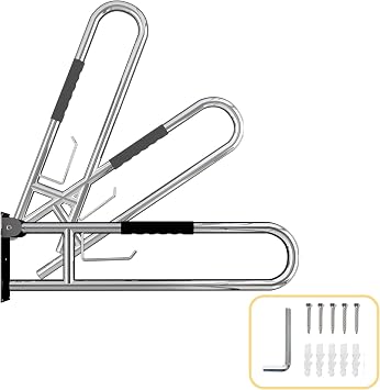 31.5 Inch Toilet Grab Bar, Brushed Nickel Flip-Up Bathroom Grab Bar with Paper Holder, Non-Slip Soft Silicone Grips Handicap Grab Bars, 304 Stainless Steel Handicap Grab Bars for Elderly, Disabled