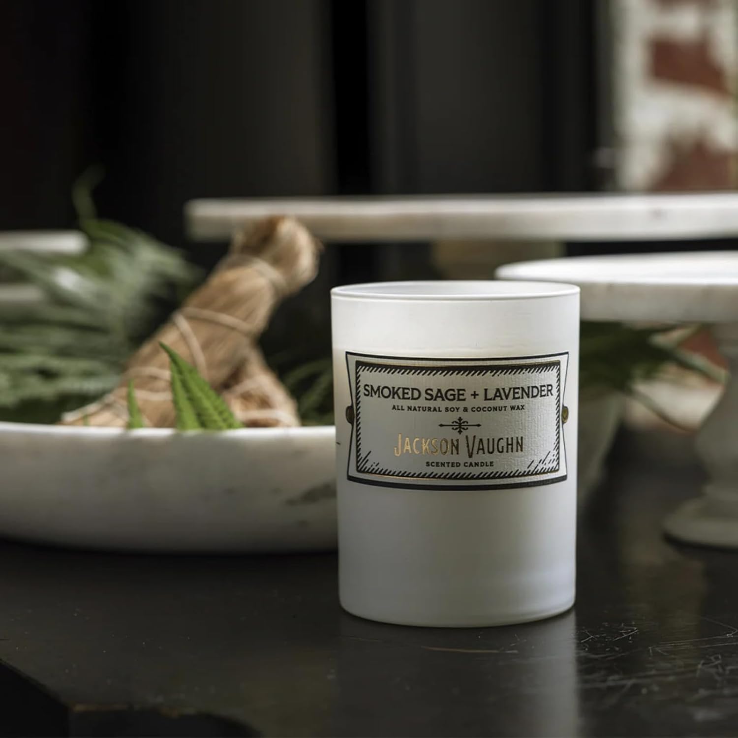 Jackson Vaughn Daily Rituals Candle | Aromatherapy Long Lasting Candles Opaque Frosted Glass Jar Luxury Home Fragrance Decor Gift Hand Poured Soy Wax Blend 30 Hour Burn 13.5oz (Smoked Sage + Lavender)