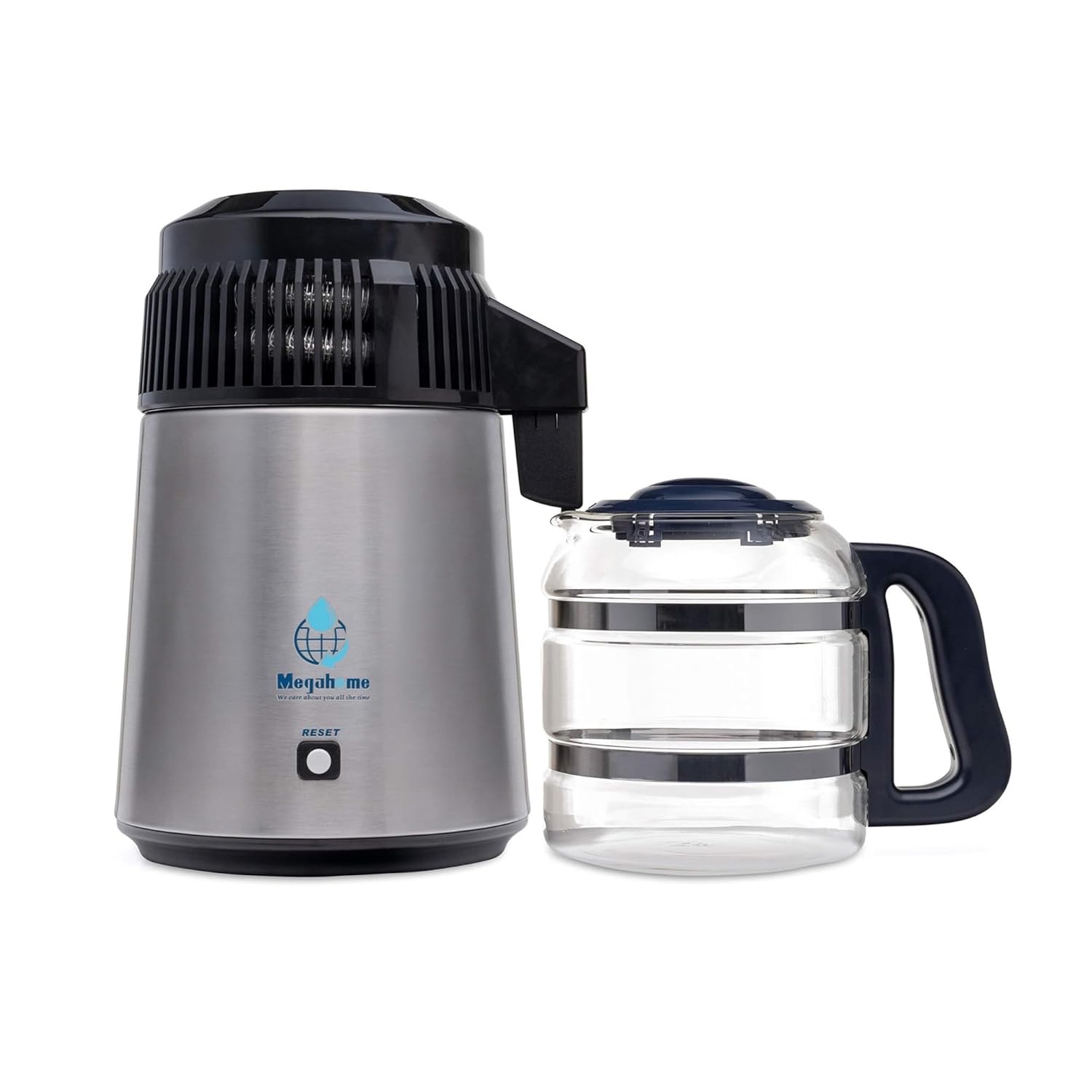 Countertop Water Distiller with Stainless Steel Construction and Glass Collection Bottle 1 Gallon Capacity Includes Charcoal Filters and