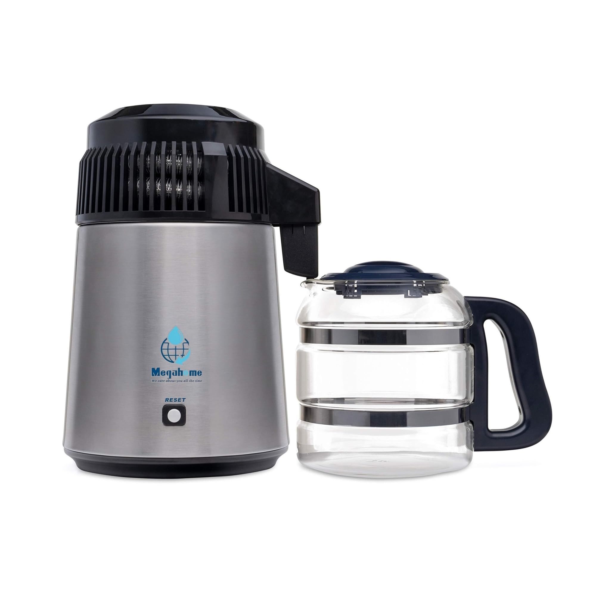 Countertop Water Distiller with Stainless Steel Construction and Glass Collection Bottle 1 Gallon Capacity Includes Charcoal Filters and