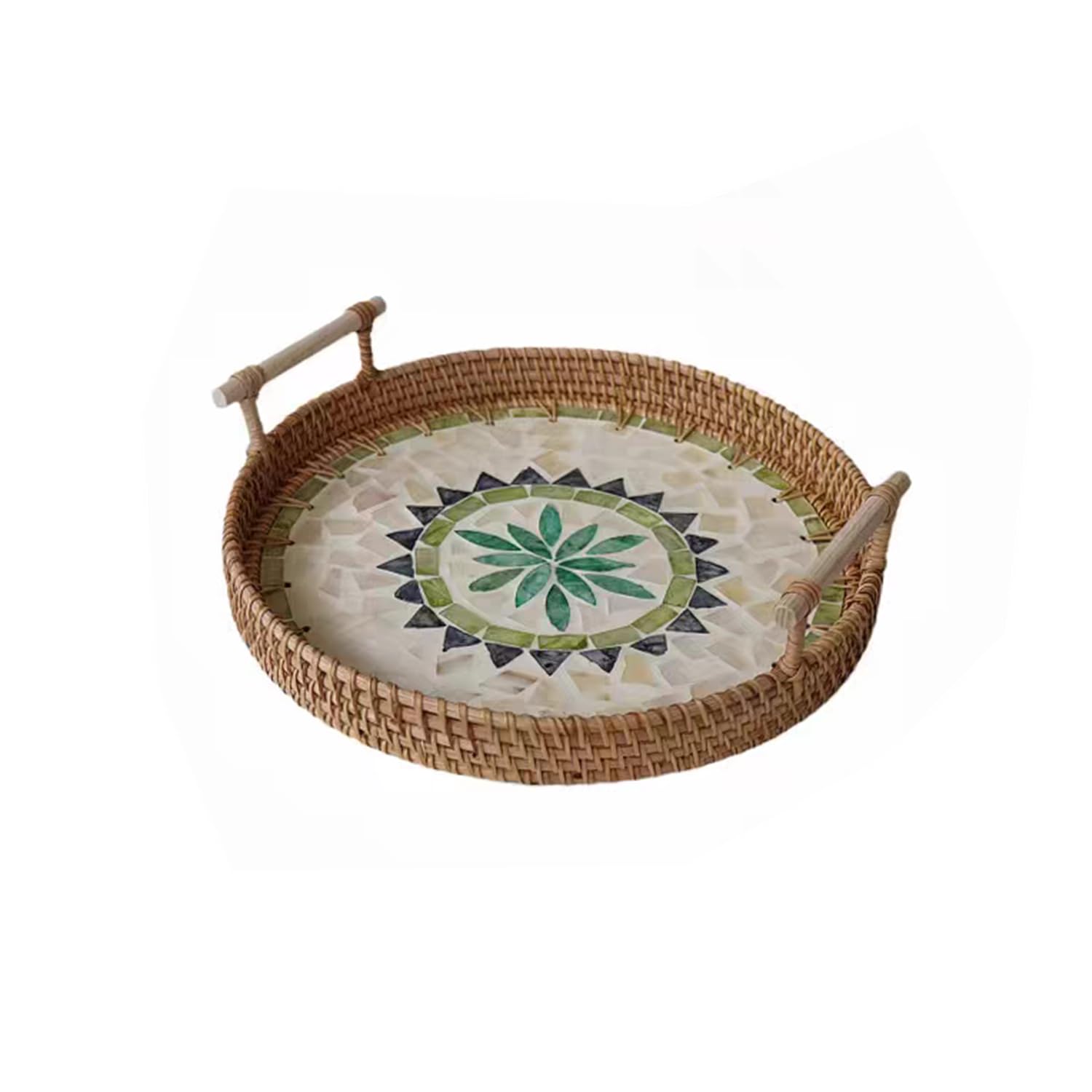 Vassoio da Portata in Rattan Con Manici, Vassoio Decorativo Rotondo Vassoio Cucina, Vassoio Portaoggetti per Caffè, Bevande, Colazione, tè, Pane, Candele
