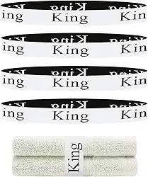 Organizador de lençóis de cama de 4 peças e faixas de etiqueta de tamanho de armazenamento, etiquetas elásticas de linho para conjuntos de lençóis, faixas elásticas para organizar o armário