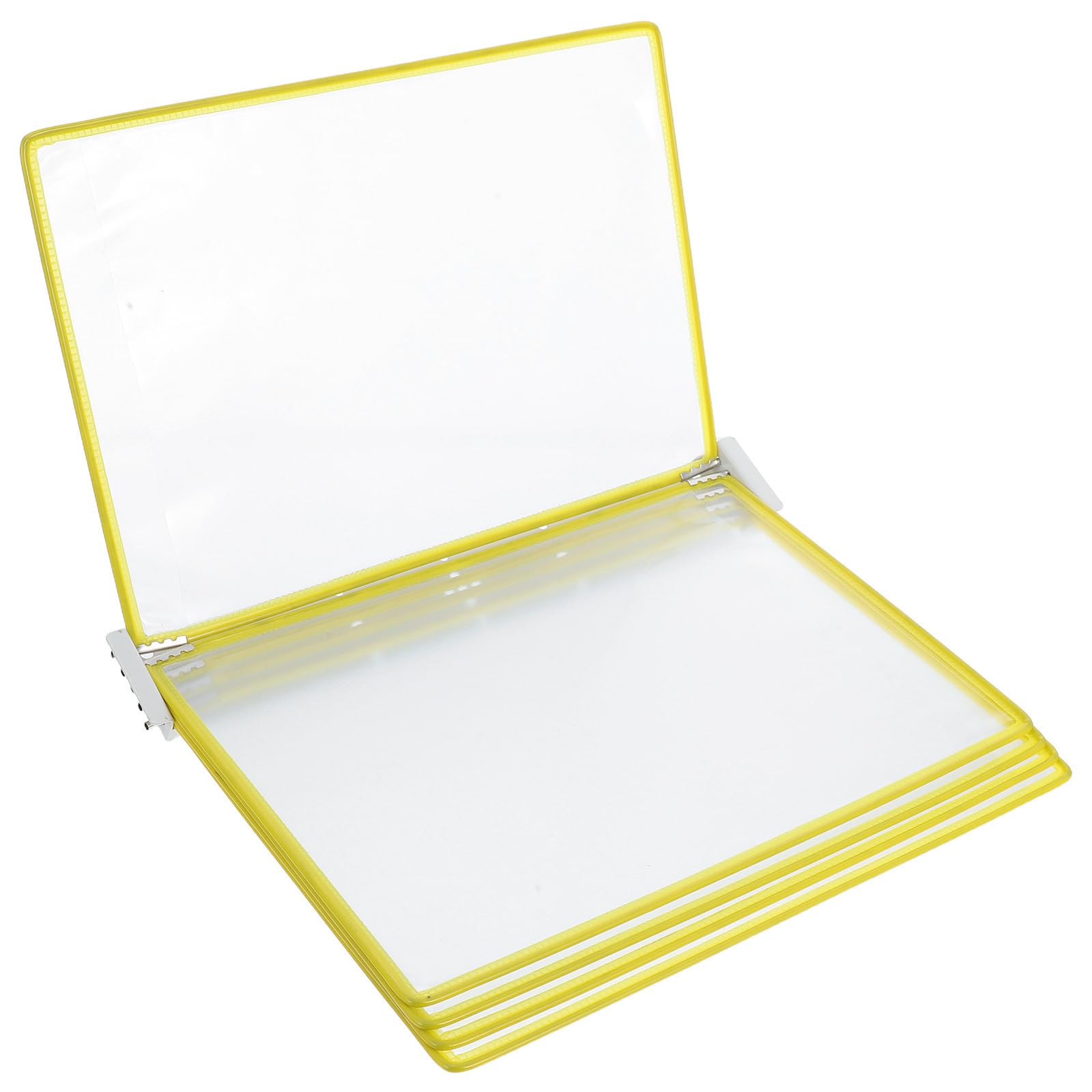 STOBAZA Portafolletos Colgante de Pared, Porta Documentos de Pared A4 de 5 Páginas, Hierro y Pvc, Amarillo, Diseño de Volteo Rápido, Fácil Instalación, para Reuniones y Sesiones