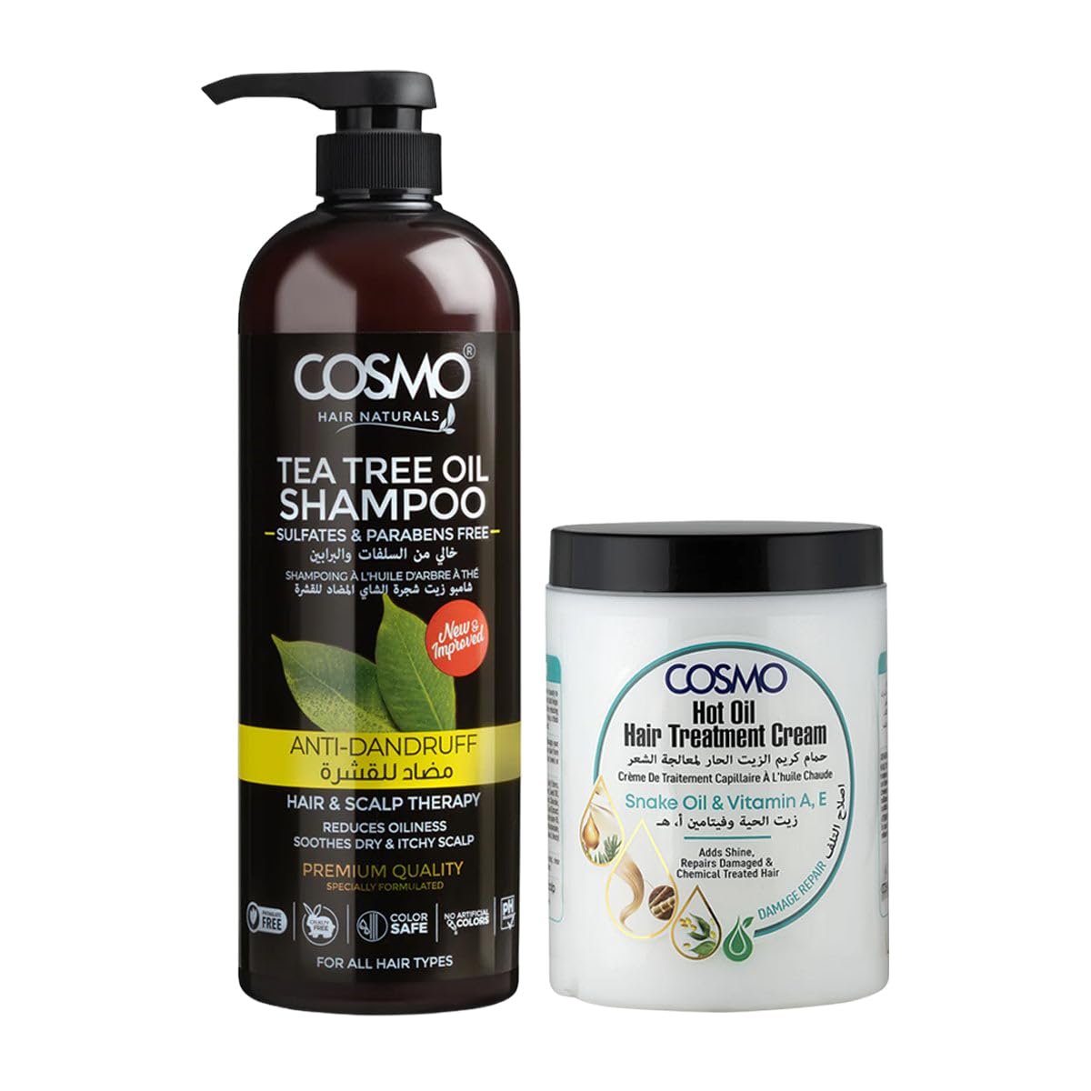 Cosmo Anti Dandruff & Damage Repair Hair Care Combo | Tea Tree Oil Shampoo & Snake Hot Oil Treatment Cream 1000ml | Scalp Therapy & Intensive Hair Repair | Sulfate & Paraben Free-image-25