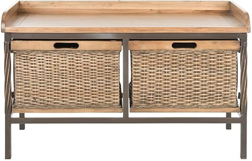 Miniatura 8 de Safavieh American Homes Collection Noah - Banco de almacenamiento de peltre y roble envejecido