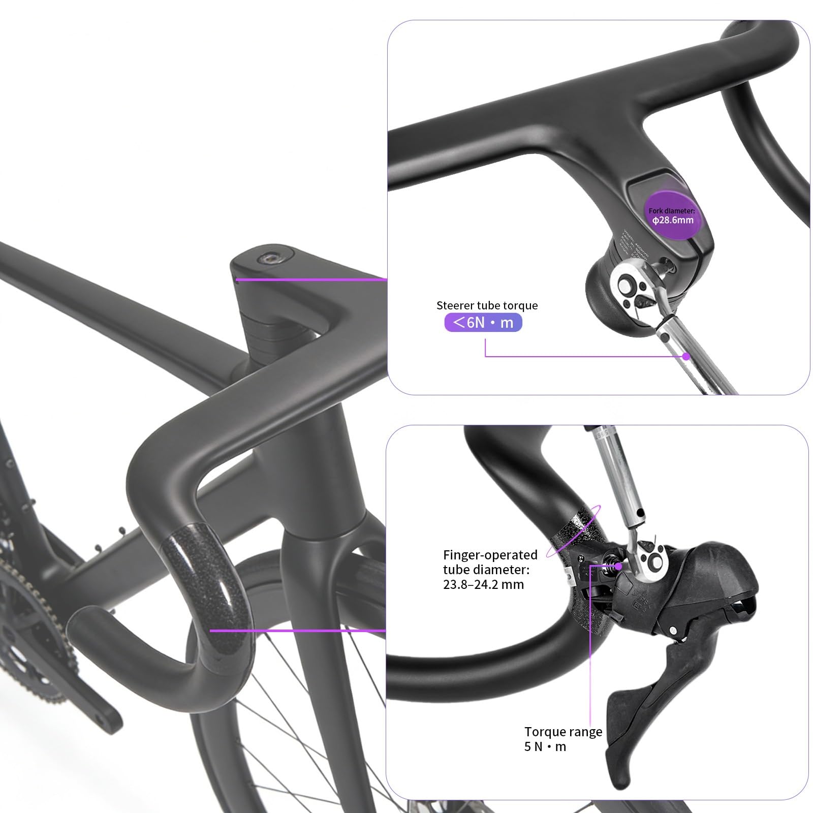 400/420/440mm Bici da Strada Manubrio Integrato 28,6mm Fibra di Carbonio Manubrio Curvo da Corsa Lunghezza Attacco 80/90/100/110/120 Mm Lunghezza 77mm Curvatura 127mm
