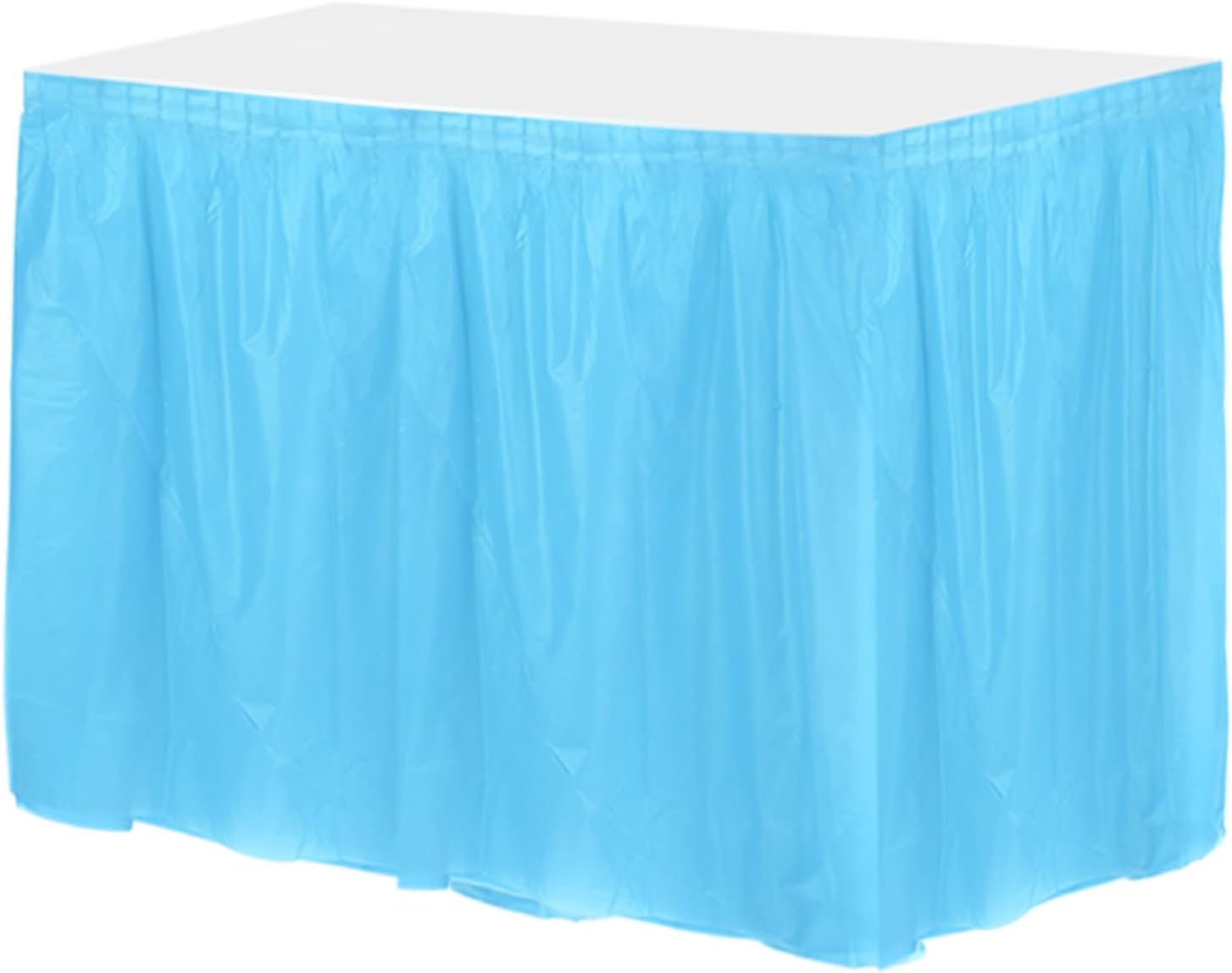 thumbnail image 2 of Meccanixity Plastic Table Skirt - 29"x14ft Disposable Party Decor (Light Blue) 2 of 14